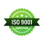 Green certification badge for ISO 9001 quality management certification.