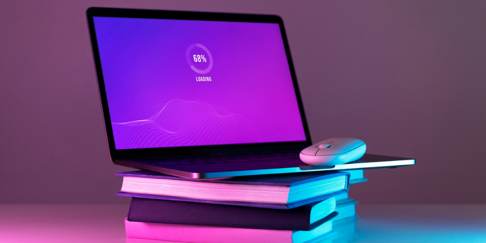 An example of an LED display is shown through a laptop screen An example of an LED display is shown through a laptop screen